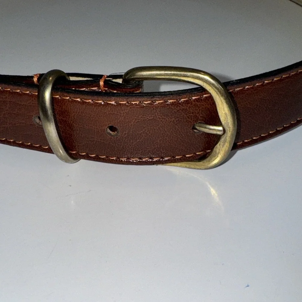 Unbranded Dress Belt Men 40 Brown Antique Vinyl Bonded Leather Made in USA Brass